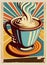 Vintage retro cups of coffee. Advertising poster 50s, 60s, coffee sale. Grunge poster