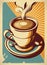 Vintage retro cups of coffee. Advertising poster 50s, 60s, coffee sale. Grunge poster