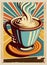 Vintage retro cups of coffee. Advertising poster 50s, 60s, coffee sale. Grunge poster.