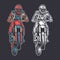Vintage retro illustration motocross front view color and black white