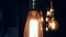 Vintage Retro Lamp Bulbs Lighting Decoration in Loft Style. Old School Lights Hanging on Ceiling in Cafe. Light in the