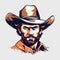 Vintage retro mnimial modern cowboy western character person. Can be used for logo, emblem or graphic design. Graphic Art. Vector