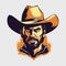 Vintage retro mnimial modern cowboy western character person. Can be used for logo, emblem or graphic design. Graphic Art. Vector