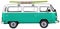 Vintage, Retro, Old-fashioned German Hippie mini camper bus van VW T2 isolated on white transparent background PNG side green