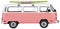 Vintage, Retro, Old-fashioned German Hippie mini camper bus van VW T2 isolated on white transparent background PNG side pink