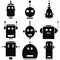 Vintage retro robots heads icons set in black and white