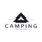 vintage and retro tent logo, camping. With tent, tree and bonfire sign. adventurers, scouts, climbers, camping equipment center