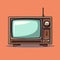 Vintage Retro Tv Icon With Cartoon Sketch On Brown Background
