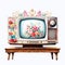 Vintage Retro Tv With Intricate Flower And Garden Paintings