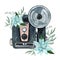 Vintage retro watercolor camera. Perfect for photography logo