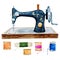 Vintage retro watercolor sewing machine