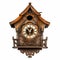 Vintage retro wooden with carved patterns cuckoo clock isolated