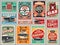 Vintage road vehicle repair service, gas station, car garage vector signs