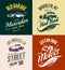 Vintage roadster, custom hot rod and muscle car vector tee-shirt logo isolated set.