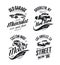 Vintage roadster, custom hot rod and muscle car vector tee-shirt logo isolated set