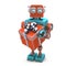 Vintage robot with gift box. Isolated. Contains clipping path