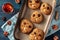 Vintage rock cookies, homemade biscuits with faces, shot from the top