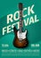 Vintage rock festival flyer with electric guitar. Retro music concert affiche, poster with typography. Vector template