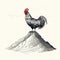 Vintage Rooster On Mountain Top: A Graphite Realism Art Illustration