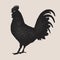 Vintage rooster stamp, retro chicken. Typography logotype or print of meat, hen silhouette, black emblem or badge