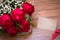 Vintage Roses on wooden board, Valentines Day background, weddi