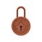 Vintage round-shaped padlock with ornamental engraving. Flat vector icon of brown antique hanging lock. Mystery or