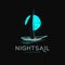 Vintage rustic moon sail boat at night logo template
