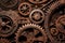 Vintage rusty Machinery gears steampunk background. Generative AI