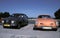 Vintage Saab and Volkswagen parked