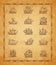 Vintage sail ships and sailboats sketches on map