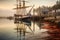 vintage sailboat anchored in a peaceful harbor