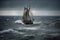 Vintage sailboat in stormy sea. Toned image. Old sailboat caught in a big storm at sea, AI Generated