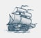 Vintage sailing ship. Seafaring, sailer concept. Sketch vector illustration