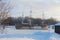 Vintage sailing ship stuck in freezing conditions