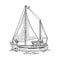 Vintage sailing yacht boat sketch engraving vector