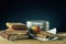 Vintage school lunch still life with sandwiches