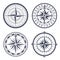 Vintage sea compass. Retro east and west, north and south arrows. Navigation compasses with rose of wind isolated vector