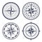 Vintage sea compass. Retro east and west, north and south arrows. Navigation compasses with rose of wind isolated vector set