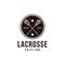 Vintage seal badge lacrosse sport logo with crossed lacrosse stick and ball vector icon