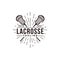 Vintage seal badge lacrosse sport logo with crossed lacrosse stick vector icon