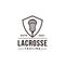 Vintage seal badge lacrosse sport logo with lacrosse stick and shield vector icon