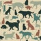 Vintage seamless background with cats and dogs silhouettes