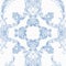 Vintage seamless pattern with blue rococo elements on a white background.