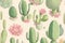 Vintage seamless pattern of cactus and succulents pencil sketch