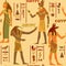 Vintage seamless pattern with egyptian gods and ancient egyptian hieroglyphs.