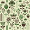 Vintage seamless pattern with green and brown flowers.