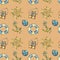 Vintage seamless pattern with nautical elements, isolated on brown background. Old binocular, lifebuoy, antique sailboat steering