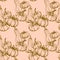 Vintage seamless pattern of outline pumpkins on pink background