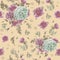 Vintage seamless pattern with pink anemones, eucalyptus and blue and pink hydrangeas