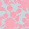 Vintage seamless pattern with pink line garden roses on blue backdrop.